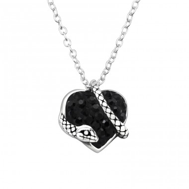 Snake Heart with Crystals - 925 Sterling Silver Necklace With Stones A4S47013