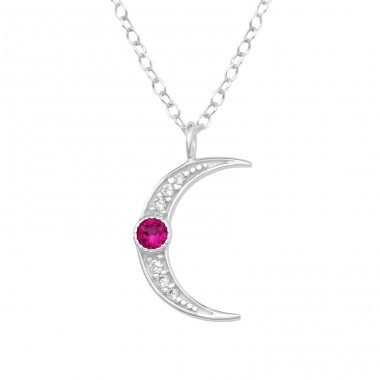 Cresecent Moon with Zirconia - 925 Sterling Silver Necklace With Stones A4S47273