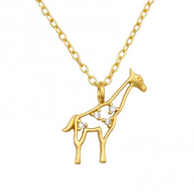 Gold Giraffe with Zirconia - 925 Sterling Silver Necklace With Stones A4S47275