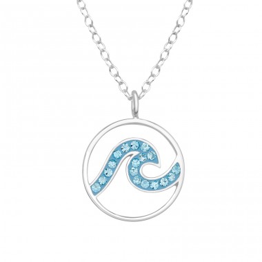 Wave with crystals - 925 Sterling Silver Necklace With Stones A4S47279