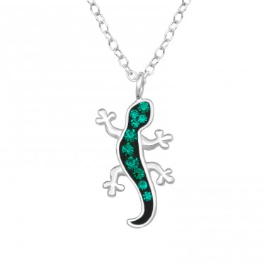 Lizard with crystalls - 925 Sterling Silver Necklace With Stones A4S47281