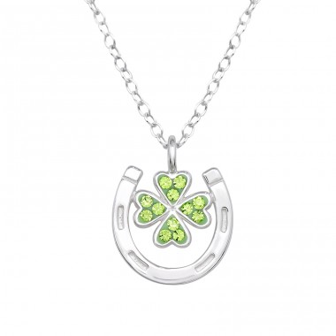 Horseshoe & Lucky Clover - 925 Sterling Silver Necklace with stones A4S47286