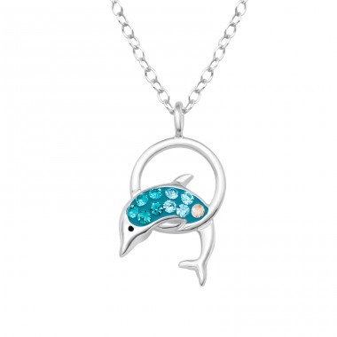 Dolphin with crystal - 925 Sterling Silver Necklace With Stones A4S47292