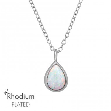 Tear Drop with Opal - 925 Sterling Silver Necklace With Stones A4S47464