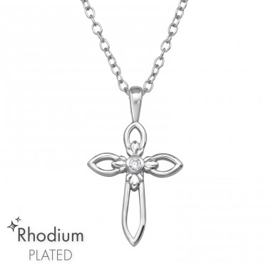 Cross with Zirconia - 925 Sterling Silver Necklace With Stones A4S47465