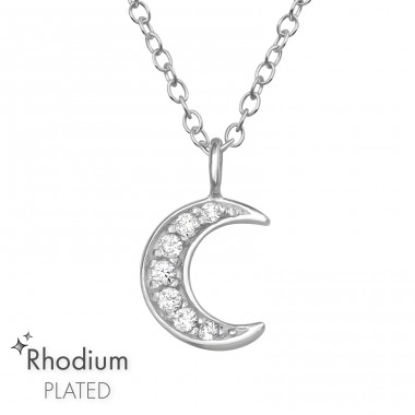 Moon with Zirconia - 925 Sterling Silver Necklace With Stones A4S47468