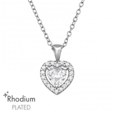 Heart with Zirconia - 925 Sterling Silver Necklace With Stones A4S47470