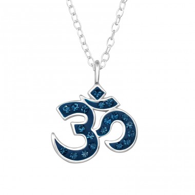 Om Symbol with crystals - 925 Sterling Silver Necklace With Stones A4S47643