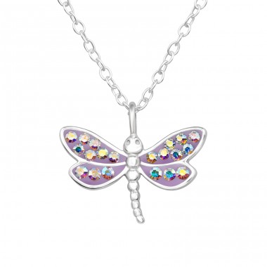 Butterfly with crystalls - 925 Sterling Silver Necklace With Stones A4S47646