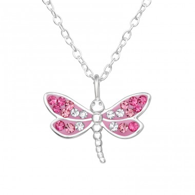 Butterfly with pink Crystals - 925 Sterling Silver Necklace With Stones A4S47647