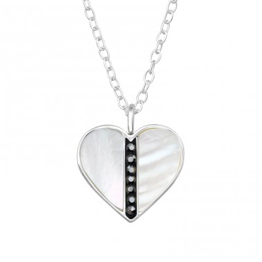 Heart with Crystals - 925 Sterling Silver Necklace With Stones A4S47692