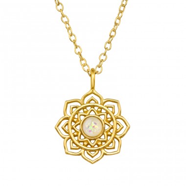 Lotus with stone - 925 Sterling Silver Necklace With Stones A4S47699