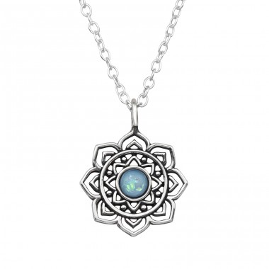 Lotus oxidized - 925 Sterling Silver Necklace With Stones A4S47700