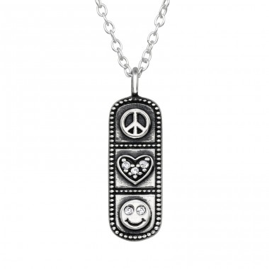 Peace, Heart & Smiley - 925 Sterling Silver Necklace with stones A4S47816