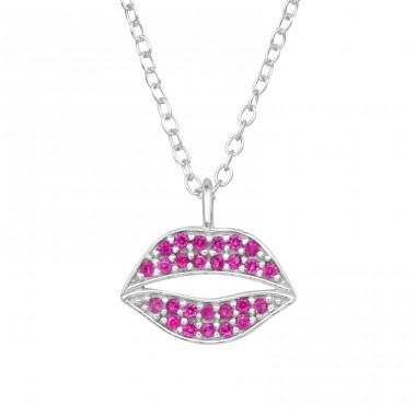 Lips - 925 Sterling Silver Necklace with stones A4S47817