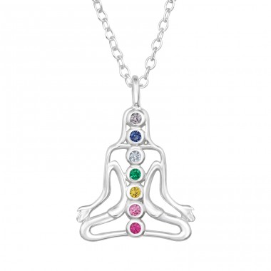 Buddha with cubic zirconia - 925 Sterling Silver Necklace With Stones A4S47819