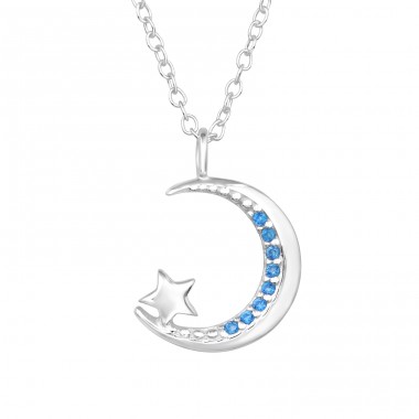 Moon And Star with cubic zirconia - 925 Sterling Silver Necklace With Stones A4S47820