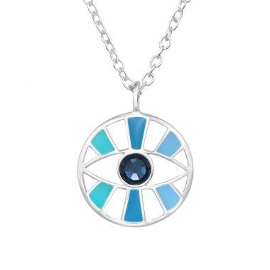 Evil Eye  with cubic zirconia - 925 Sterling Silver Necklace With Stones A4S47826