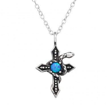 Serpent Cross - 925 Sterling Silver Necklace With Stones A4S47957