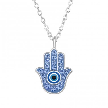 Hamsa with crystals - 925 Sterling Silver Necklace With Stones A4S47962