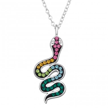 Snake with colored crystals - 925 Sterling Silver Necklace With Stones A4S47964