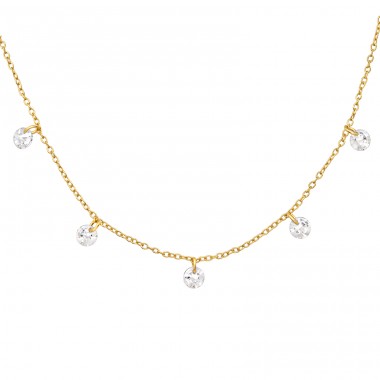 Golden round cubic zirconia 4mm x 5mm - 925 Sterling Silver Necklace With Stones A4S47997