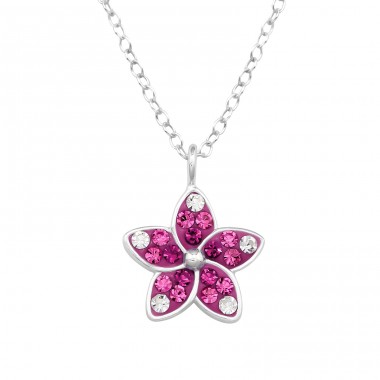 Flower with crystals - 925 Sterling Silver Necklace With Stones A4S48248