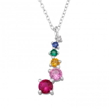 Round colored cubic zirconia - 925 Sterling Silver Necklace With Stones A4S48257