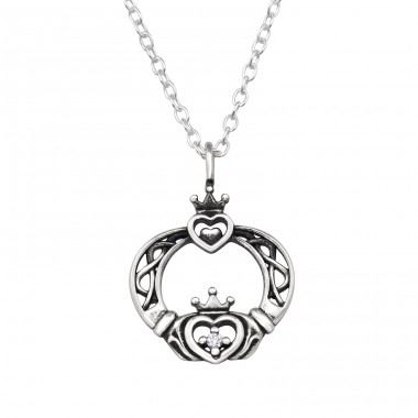 Symbol lásky Claddagh - Šperkovní Stříbro 925 Náhrdelníky S Kameny A4S48259