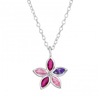 Flower with cubic zirconia - 925 Sterling Silver Necklace With Stones A4S48327