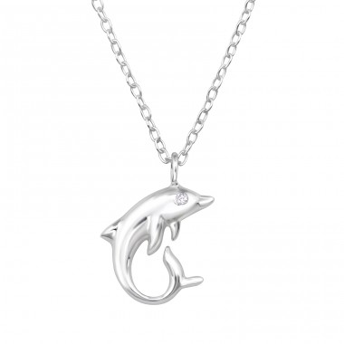 Dolphin with cubic zirconia - 925 Sterling Silver Necklace With Stones A4S48330