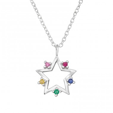 Star with colored Zirconia - 925 Sterling Silver Necklace With Stones A4S48387