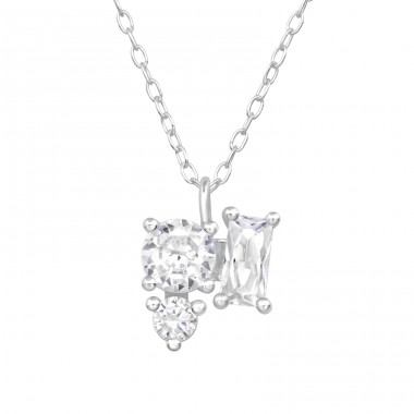 Geometrical  with Zirconia - 925 Sterling Silver Necklace With Stones A4S48783