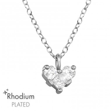 Heart with cubic zirconia - 925 Sterling Silver Necklace With Stones A4S48894