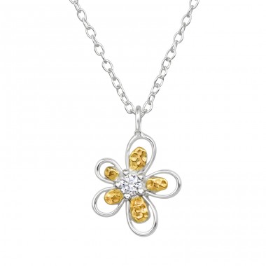 Flower with Crystal - 925 Sterling Silver Necklace With Stones A4S49182