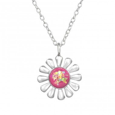 Flower with Opal - 925 Sterling Silver Necklace With Stones A4S49184