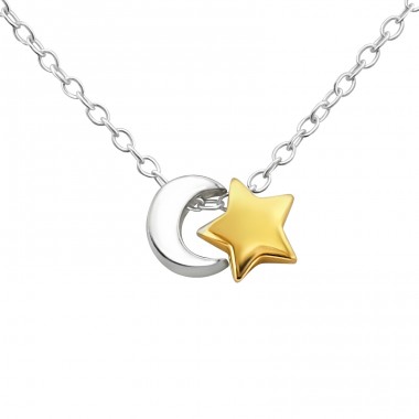 Moon And Star - 925 Sterling Silver Necklace without stones A4S21918