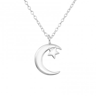 Moon And Star - 925 Sterling Silver Necklace without stones A4S34038