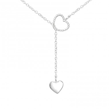 Double Heart Y - 925 Sterling Silver Necklace without stones A4S36227