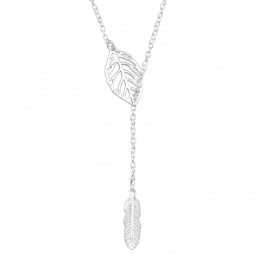 Leaf Feather Y - 925 Sterling Silver Necklace without stones A4S40693