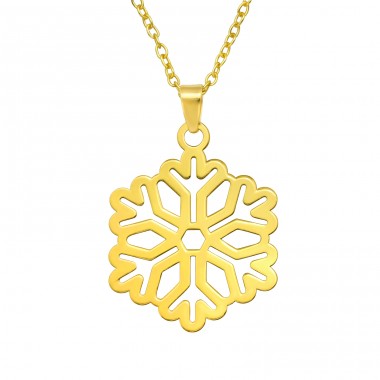 Golden Snowflake - 925 Sterling Silver Necklace Without Stones A4S40943