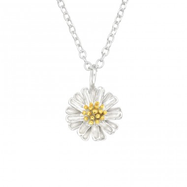 Daisy flower with golden pistil - 925 Sterling Silver Necklace Without Stones A4S42610