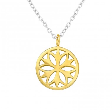 Golden Flower - 925 Sterling Silver Necklace Without Stones A4S42612