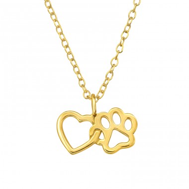 Heart And Paw Print gold plated - 925 Sterling Silver Necklace Without Stones A4S43383