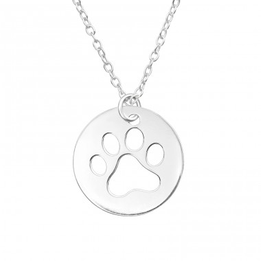 Paw Print on plate - 925 Sterling Silver Necklace Without Stones A4S43930