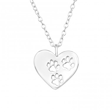 Heart Paw Print - 925 Sterling Silver Necklace without stones A4S44058