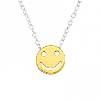 Golden Smiley emoji on silver chain - 925 Sterling Silver Necklace Without Stones A4S44142