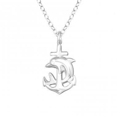 Anchor with Dolphin - 925 Sterling Silver Necklace Without Stones A4S44867