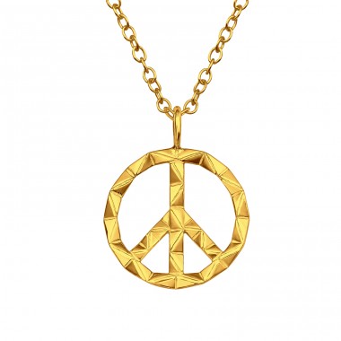 Golden Peace & Love sign - 925 Sterling Silver Necklace Without Stones A4S45595