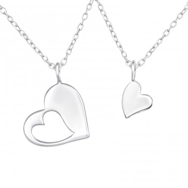 Hearts Set of 2 necklaces Mother & Daughter - 925 Sterling Silver Necklace Without Stones A4S45874